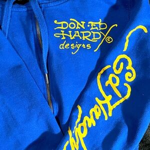 Deep Blue Ed Hardy Cropped Zip-Up Jacket